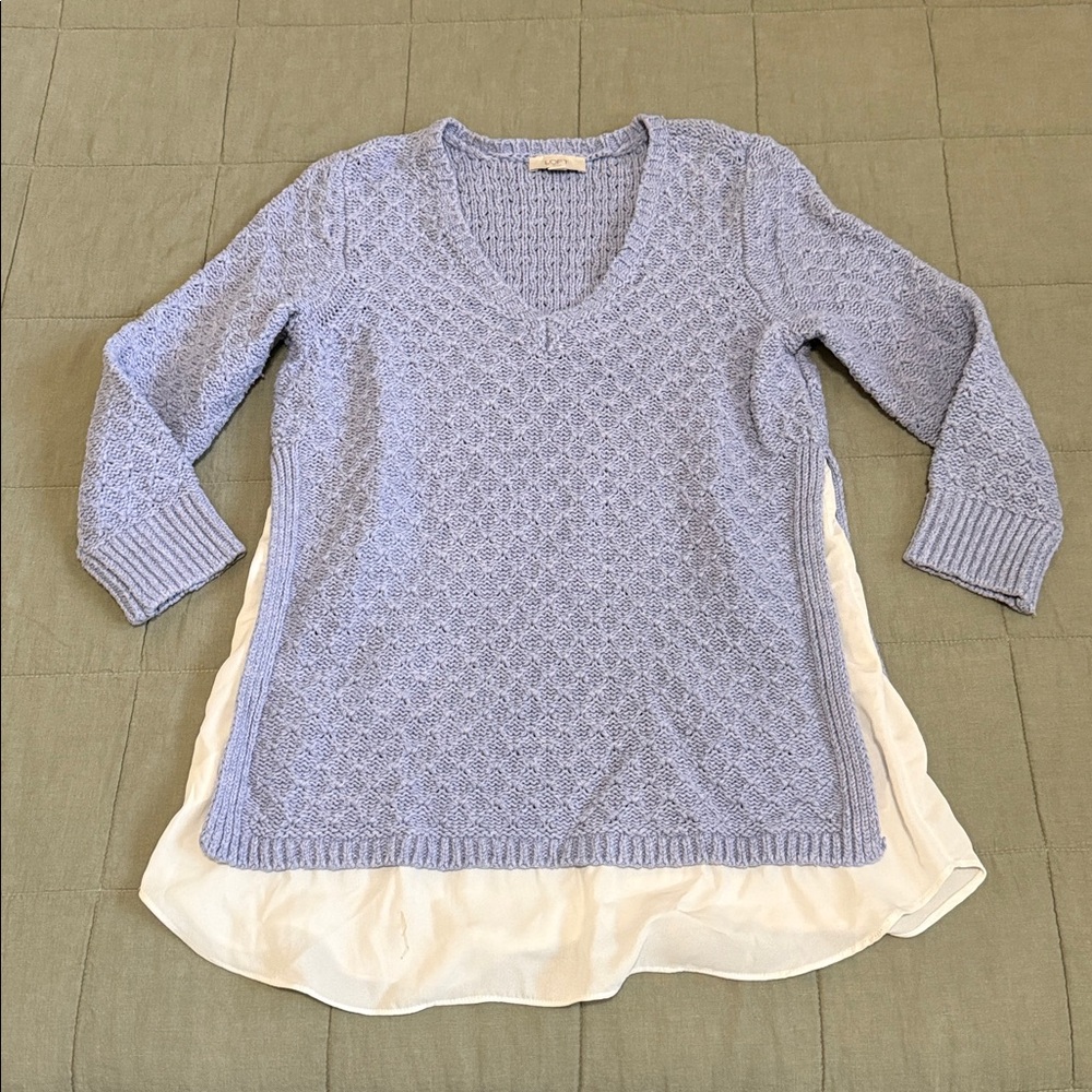 Women's Loft Medium Periwinkle Blue 3/4 Length Sleeve Layered Look Sweater